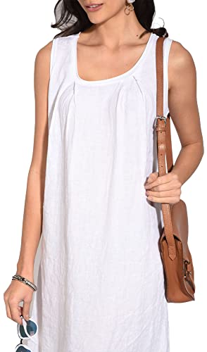 Sukienka damska 100% lniana Made in Italy, długa sukienka z dekoltem w serek z kwiatowym nadrukiem, granatowa, rozmiar: S, granatowy, S