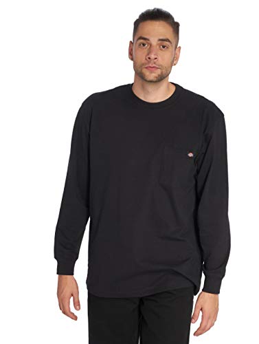 Dickies - Koszulka męska, przednia kieszeń z długimi rękawami, 100% bawełna, Czarny, L