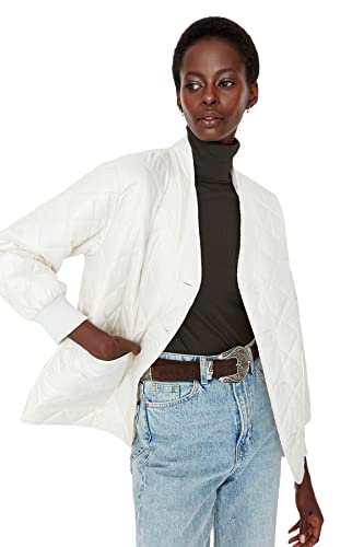 TRENDYOL Women's Damska kurtka zimowa oversize Puffer Plain tkanina tkana płaszcz, ecru, XS, Ecru, XS