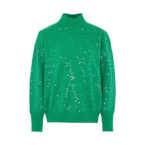 Nascita Damski cienki top z dzianiny ze stójką i cekinami poliester zielony, rozmiar XL/XXL, zielony, XL