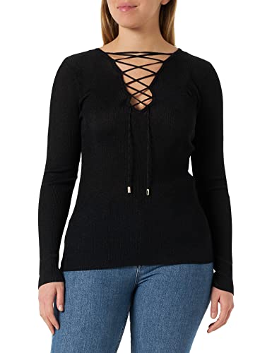 Pinko Damski sweter z żebrami metal Henley Koszula, Z99_Czarna limuzyna, XS, Z99_czarna limuzyna, XS
