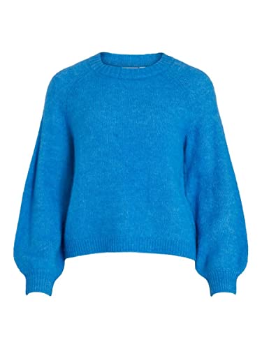 Vila Damski sweter VIJAMINA O-Neck L/S Knit TOP-NOOS dzianinowy sweter, French Blue/Szczegóły: melanż, XXL, French Blue/Szczegóły: melanż, XXL