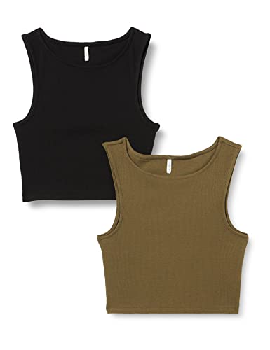 ONLKENYA Cropped S/L, top, 2 sztuki, Black/Pack:+ Kalamata, XL