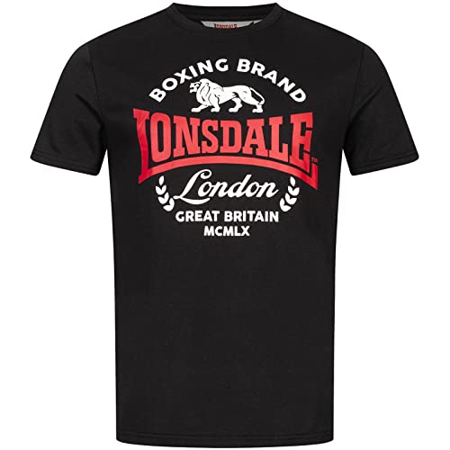 Lonsdale Męski T-shirt Waddon, czarny/czerwony/biały, S