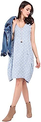 Bonateks, Lejąca długa sukienka z kwiatowym nadrukiem i okrągłym kołnierzem, 100% len, rozmiar DE: 40 rozmiar US: L, pustynia - wyprodukowano we Włoszech, beżowy, 40