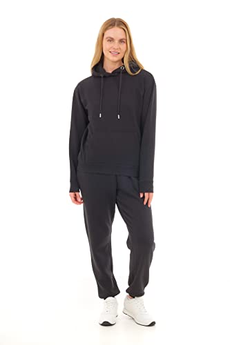 M17 Damska bluza z kapturem z recyklingu, miękka, przytulna bluza z kapturem, bluza z długim rękawem, z kieszenią (rozmiar XS, czarna), Czarny, XS