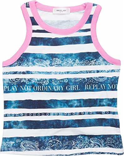 Replay Dziewczęca SG7627 koszulka na ramiączkach, 010 biały/niebieski pasek, 16A, 010 White/Blue Striped, 16 Lata