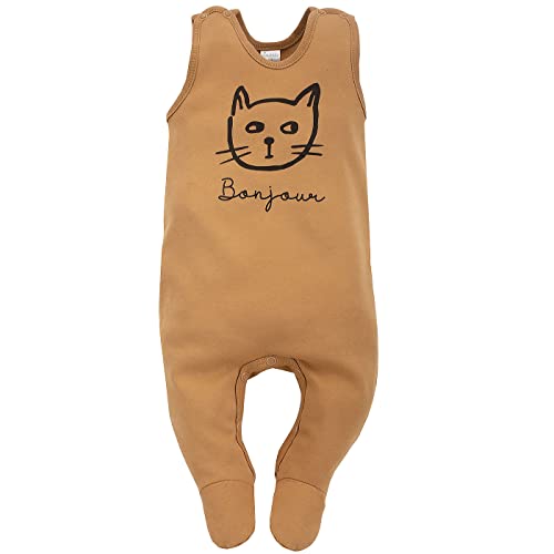 Pinokio Baby Sleepsuit Tres Bien, 100% bawełna ochra with cat print, Girls Gr. 56-68 (68), Ochra, 68 cm