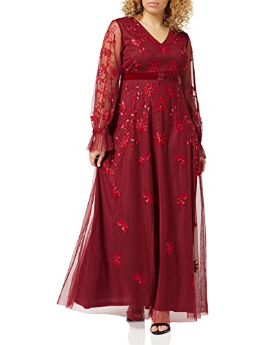 Frock and Frill Damska kwiecista haftowana sukienka na specjalne okazje, bordowa, 14, Burgund, 40