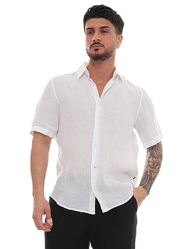BOSS Casualowa męska koszula z krótkim rękawem Rash, White100, XL