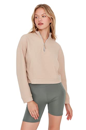 Trendyol Damska bluza ze stójką, gładka, dopasowana, wielbłądzi, M, Wielbłądzi