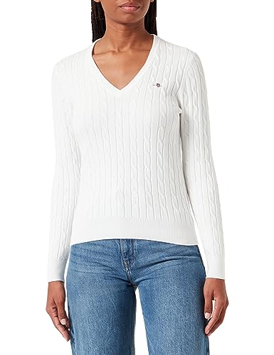 GANT Damski sweter ze stretchem bawełnianym z dekoltem w serek, Eggshell, Standard, Eggshell, S