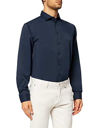 Seidensticker Męska koszula biznesowa, bez prasowania, o prostym kroju, krój regular fit, długi rękaw, kołnierz kent, mieszanka syntetyczna, granatowy, 38