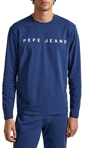Pepe Jeans Koszulka męska z logo Ls Piżama Top, Niebieski (granatowy), XL