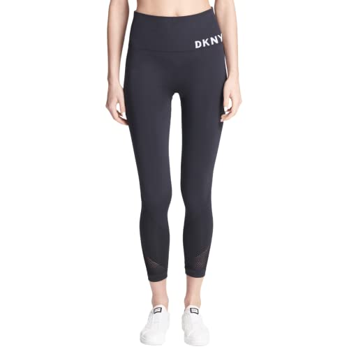 DKNY Damskie sportowe legginsy damskie, bezszwowe, z wysokim stanem, siateczkowe legginsy, czarny, XL