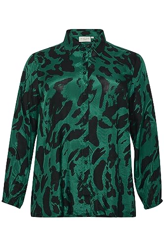 Kaffe Curve Plus Size Damska koszula Button Up Regular Fit Printed Długie rękawy, Czarny/Awenturyna Lew