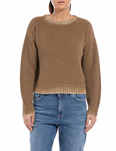 Replay Damski sweter z dzianiny z bawełny, 229 khaki, M