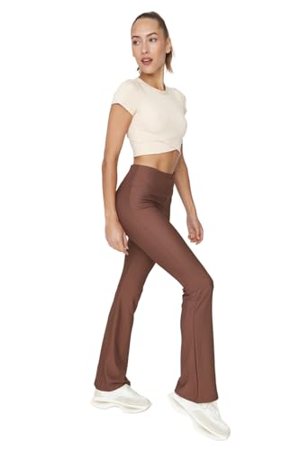 Trendyol Damskie legginsy sportowe z wysokim stanem, brązowe, S, Brązowy, Small
