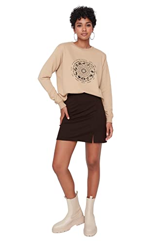 TRENDYOL Damska mini spódnica o linii A z dzianiny, Braun, L