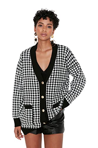 Trendyol Damski standardowy standardowy kardigan z dzianiny z dekoltem w serek, Czarny, L