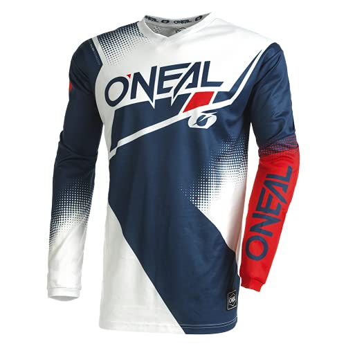 O'NEAL | Motocross Jersey Long Sleeve | MX Enduro | Wyściełana ochrona łokci, V-Neck, oddychająca | Element Jersey Racewear V.22 | Dorośli | Blue White Red | Rozmiar M