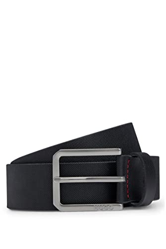 HUGO Męski pasek Gengol-D Sz35 ze strukturalnej skóry z zapięciem z logo, czarny (Black1), 115