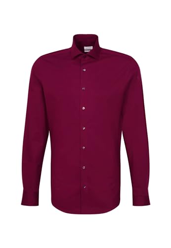 Seidensticker Męska koszula slim fit z długim rękawem, ciemnoczerwony, 38