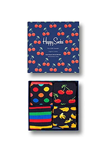 Happy Socks Classic Gift Set, kolorowe i zabawne, Skarpety dla dzieci, Czarny-Czerwony-Żółty 4 pary (12-24M)