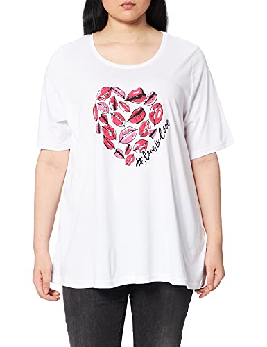 Ulla Popken Damska koszulka z nadrukiem i kamieniami strasu, biały, 46