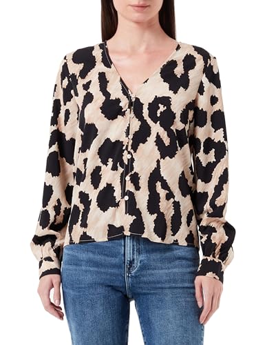 VIBELINA dekolt w serek L/S guziki Top/SU/3D, czarny/Aop:leo, 38
