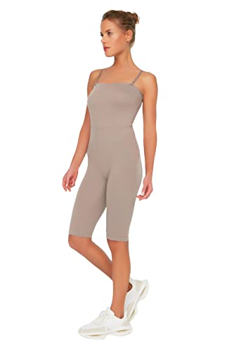 Trendyol Sportowe legginsy - brązowe - gładkie, Kolor norek, XXS-XS