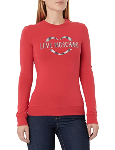 Love Moschino Damska bluza z długim rękawem Slim Fit Crew Neck with Brand Heart Olographic Print. Bluza, czerwony, 46