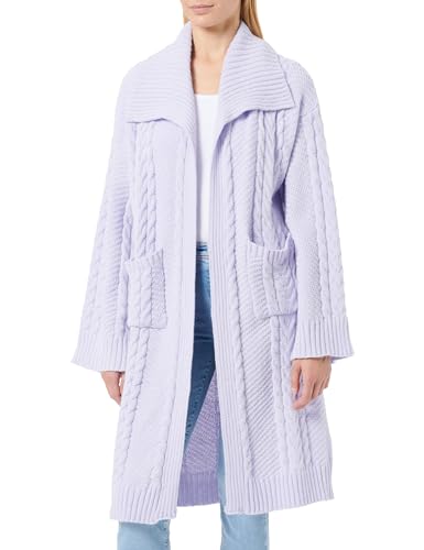 Aleva Damski długi kardigan z dzianiny ze swetrem Twist i dużymi klapami, akryl delikatny lawendowy, rozmiar XS/S, Delikatna lawenda, XS