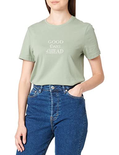 ONLY Women's ONLRIKKI REG S/S Text TOP Box JRS T-Shirt, Lily Pad/Print:Good, XS