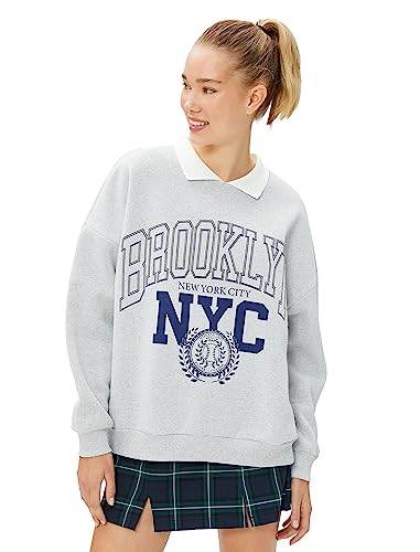Koton Damska bluza polo z nadrukiem oversized Varsity, Szary melanż (grm), l