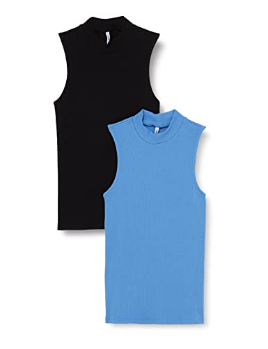 ONLY Women's ONLNESSA S/L Highneck Rib 2-pak top, ultramaryna/opakowanie: czarny, XS