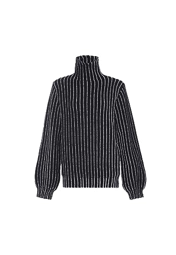 faina Damski sweter z dzianiny z wysokim dekoltem i pionowymi paskami, czarny, rozmiar XL/XXL, czarny, XL