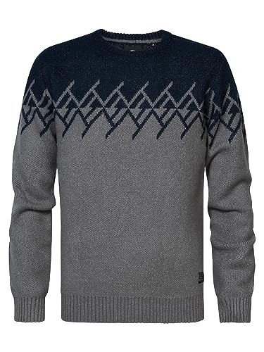 Petrol Industries Męski kardigan, okrągły dekolt, basic polo sweter, niebieski (Midnight Navy), M