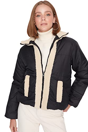 TRENDYOL Women's damska kurtka oversize puffer colorblock tkanina tkanina tkanina zimowa płaszcz, czarna, XS, Schwarz, XS