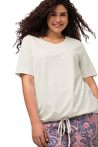 Ulla Popken, Damska koszulka z tasiemką na obszyciu, dekolt w serek, klasyczny, białawy, 42-44