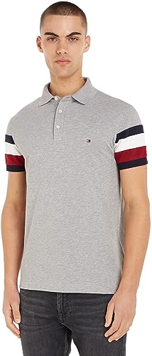 Tommy Hilfiger Męska koszulka polo z rękawem MONOTYPE RWB Slim S/S, jasnoszara wrzosowa, L, jasnoszary wrzos, L