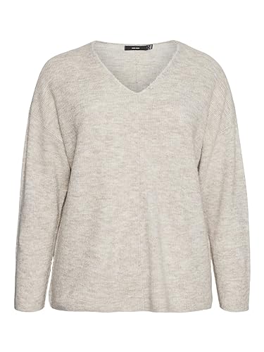 VERO MODA CURVE Damski sweter Vmcrewlefile Ls z dekoltem w serek, Birch/szczegóły: melanż, L