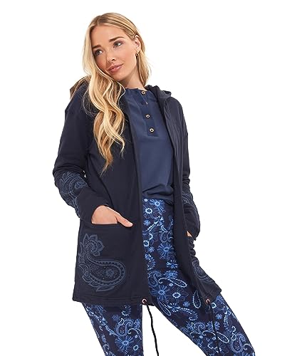 Joe Browns Damska bluza z kapturem Sloe Joes Sustainable Edge Style Haftowana Longline, NIEBIESKI, 38