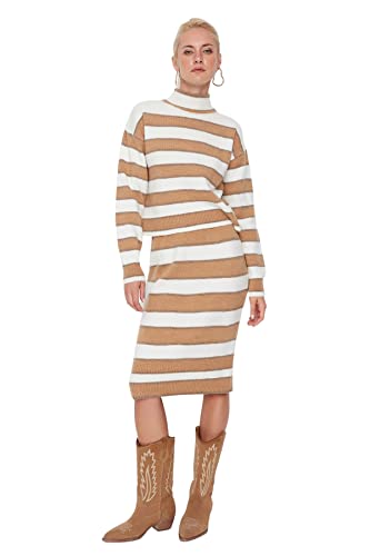 Trendyol Damska bluza z dzianiny w kolorowe bloki dwuczęściowy zestaw, Wielbłądzi, S