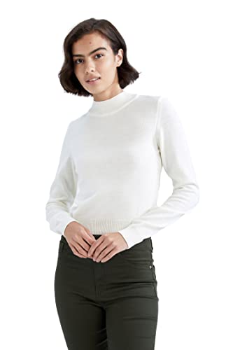 DeFacto Sweter normalny krój dla kobiet - sweter z golfem dla topów damski (ecru, XL), écru, XL
