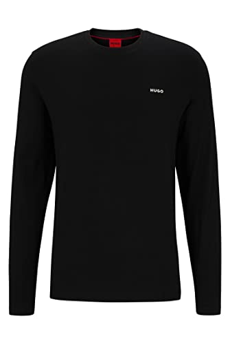 HUGO Męska koszulka z długim rękawem Derol222 z bawełny dżersej z nadrukiem logo, Black001, XS