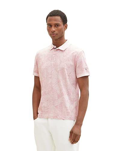 TOM TAILOR Męska koszulka polo 1036375, 31802-Pink Tonal Big Leaf Design, L, 31802 - Pink Tonal Big Leaf Design, L