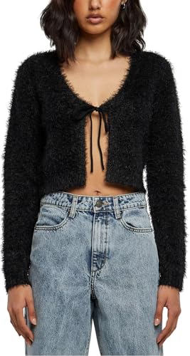 Urban Classics Damski kardigan damski Tied Cropped Feather Cardigan Black XS, czarny, XS