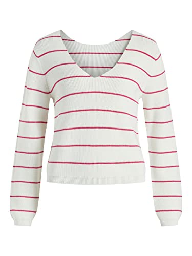 VICHAO V-Neck L/S Knit TOP/SU - NOOS, Białe paski: różowy Yarrow, S