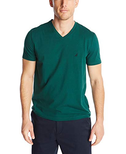 Nautica Męski T-shirt z krótkim rękawem Solid Fit z dekoltem w serek, zielony (Pine Green), XXL
